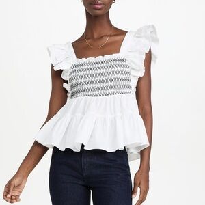 En Saison smocked shay top ruffles tiered flutter poplin square neck babydoll